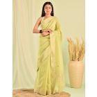 Green Zardozi Work Linen Tissue Saree