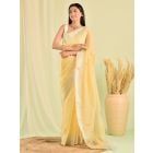 Yellow Zardozi Work Linen Tissue Saree