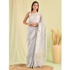 Grey Zardozi Work Linen Tissue Saree