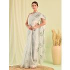 Grey Hand Embroidered Kota Doria Saree