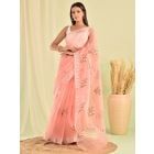 Peach Hand Embroidered Kota Doria Saree
