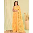 Yellow Hand Embroidered Kota Doria Saree