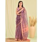 Blue Hand Block Printed Kota Doria Saree