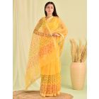Yellow Hand Block Printed Kota Doria Saree