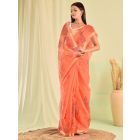 Peach Hand Block Printed Kota Doria Saree