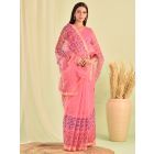 Pink Hand Block Printed Kota Doria Saree