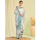 Blue Printed Organza Saree