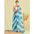 Blue Leheriya Organza Saree
