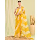 Yellow Leheriya Organza Saree