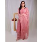 Peach Lace Work Bemberg Silk Suit- Set of 3