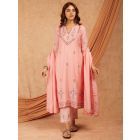 Pink Aari Embroidered Chanderi Dupatta