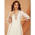 White Aari Embroidered Viscose Chanderi Kurta with Pants- Set of 2