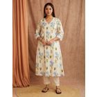 Ivory Blue Printed Cotton Kurta with Pants - Set of 2