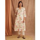 Ivory Pink Printed Cotton Kurta with Pants - Set of 2