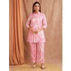 White Pink Printed Cotton Co-ord Set - Set of 2