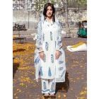 White Blue Hand Block Printed Cotton Suit- Set of 3