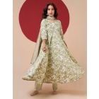 Olive Green Printed Cotton Suit- Set of 3