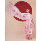 White Pink Printed Cotton Suit- Set of 3