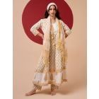 White Mustard Yellow Hand Block Printed Cotton Suit- Set of 3