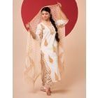 White Mustard Yellow Hand Block Printed Cotton Suit- Set of 3