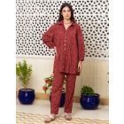 Maroon Hand Block Printed Cotton Co-ord Set- Set of 2