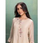 Cream Embroidered Chanderi Kurta with Pants- Set of 2