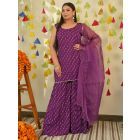 Purple Bandhani Printed Modal Sharara Suit - Set of 3