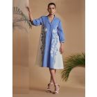 Blue White Embroidered Linen Blend Dress