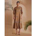 Brown Embroidered Cotton Satin Dress