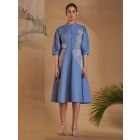 Blue Embroidered Linen Blend Dresss