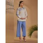 Blue Linen Blend Pants