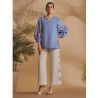 Ivory Embroidered Linen Blend Pants