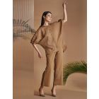 Brown Embroidered Cotton Satin Shirt