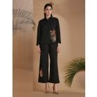 Black Embroidered Cotton Satin Co-ord Set - Set of 2