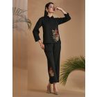 Black Embroidered Cotton Satin Shirt