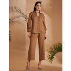 Brown Embroidered Cotton Satin Co-ord Set - Set of 2