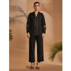 Black Embroidered Cotton Satin Co-ord Set - Set of 2