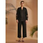 Black Embroidered Cotton Satin Pants