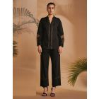Black Embroidered Cotton Satin Shirt