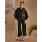 Black Embroidered Cotton Satin Pants