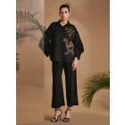 Black Embroidered Cotton Satin Shirt