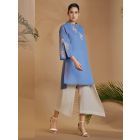 Blue Embroidered Linen Blend Tunic