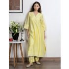 Yellow Embroidered Chanderi Kurta with Pants - Set of 2