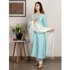 Sea Green Embroidered Chanderi Suit - Set of 3