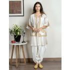 Ivory Chanderi Kurta with Embroidered Jacket and Dhoti Pants - Set of 3