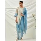 Blue Hand Block Printed Chanderi Dupatta