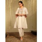 Ivory Embroidered Dupion Silk Kurta with Salwar - Set of 2