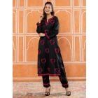 Black Embroidered Cotton Kurta with Pants - Set of 2