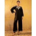 Black Embroidered Cotton Blend Kurta with Pants - Set of 2