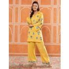 Yellow Embroidered Cotton Blend Kurta with Pants - Set of 2